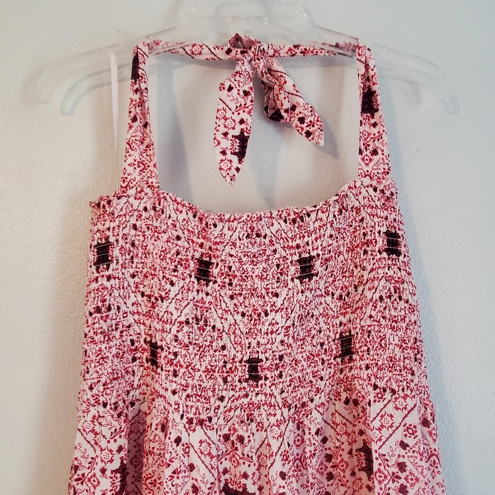 Ariat Dress Womens Large Red Bandana Paisley Smocked Halter Maxi Boho Rayon - Picture 3 of 11